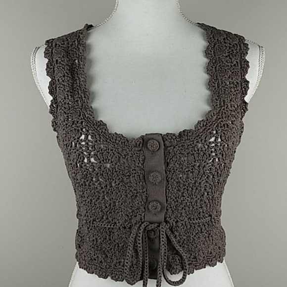 H&M handknitted open knit taupe crop top - Picture 1 of 10